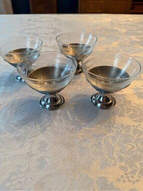 Set of 4 Clear Glass Dessert dishes with chrome Pedestals
